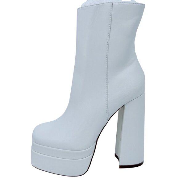 NIB White Platform Chunky Heel & Side Zip Edgy Retro Vegan Platform Boots - Picture 8 of 16